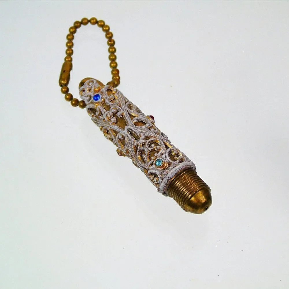 Art Deco Bullet Pen Jeweled With Filigree Keychain Vintage Ornate